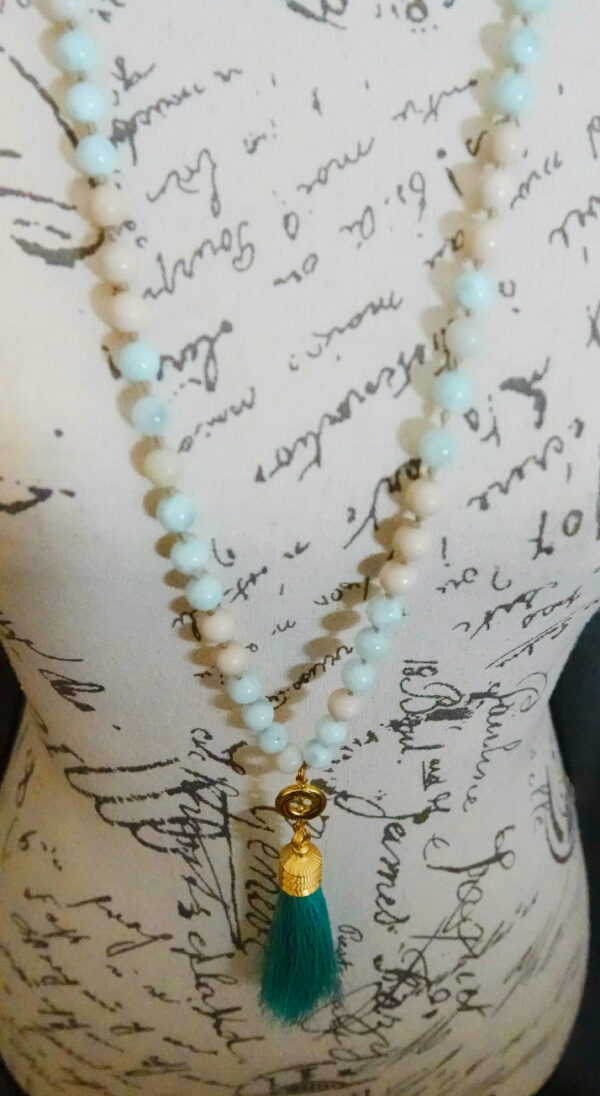 Long Hand-knotted Turquoise Tassel Necklace N11324F - Image 7