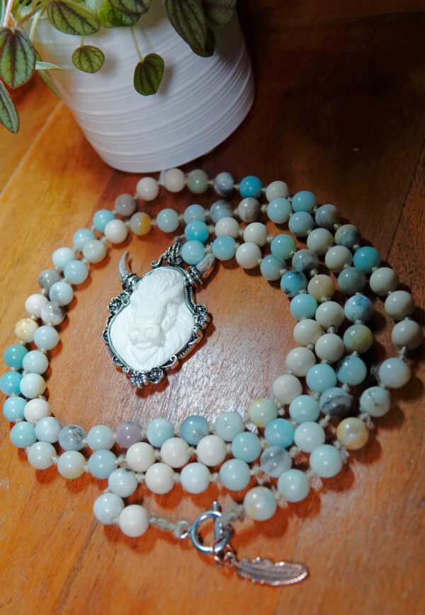 Hand-Knotted long necklace w/Buffalo Pendant N10824F - Image 4