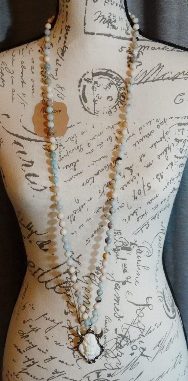 Hand-Knotted long necklace w/Buffalo Pendant N10824F - Image 5