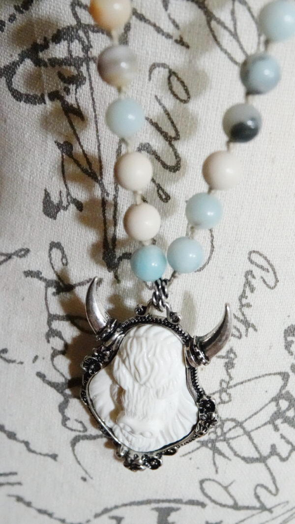Hand-Knotted long necklace w/Buffalo Pendant N10824F - Image 7