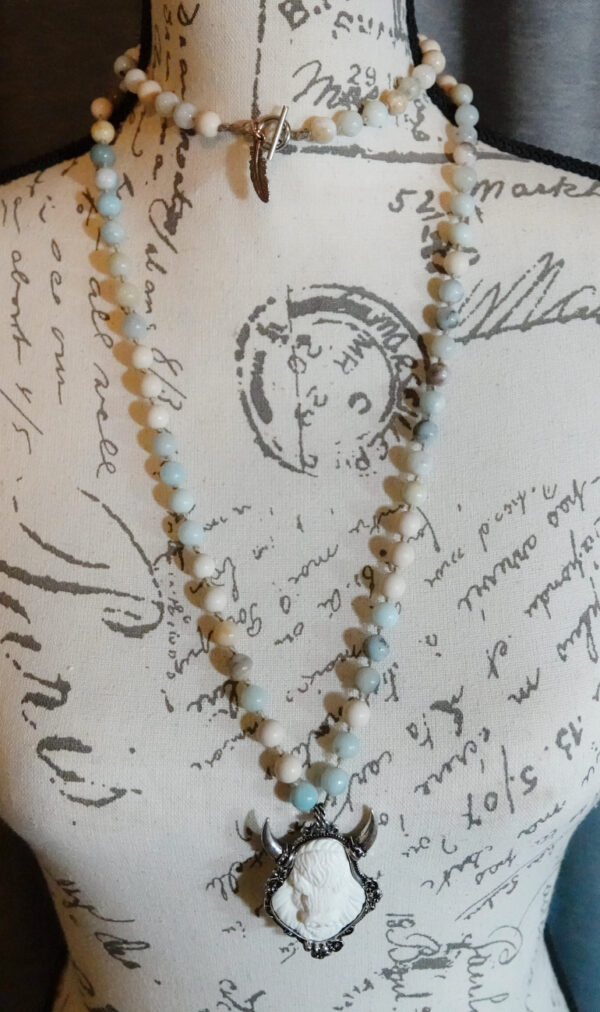 Hand-Knotted long necklace w/Buffalo Pendant N10824F - Image 8
