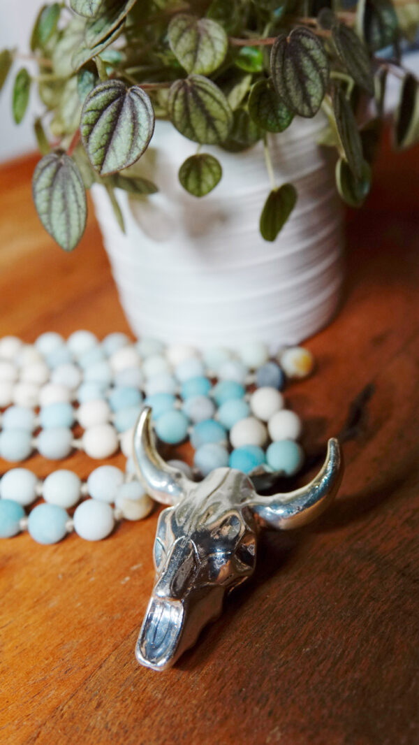 Hand-Knotted long necklace w/Cowskull Pendant N10724F - Image 2