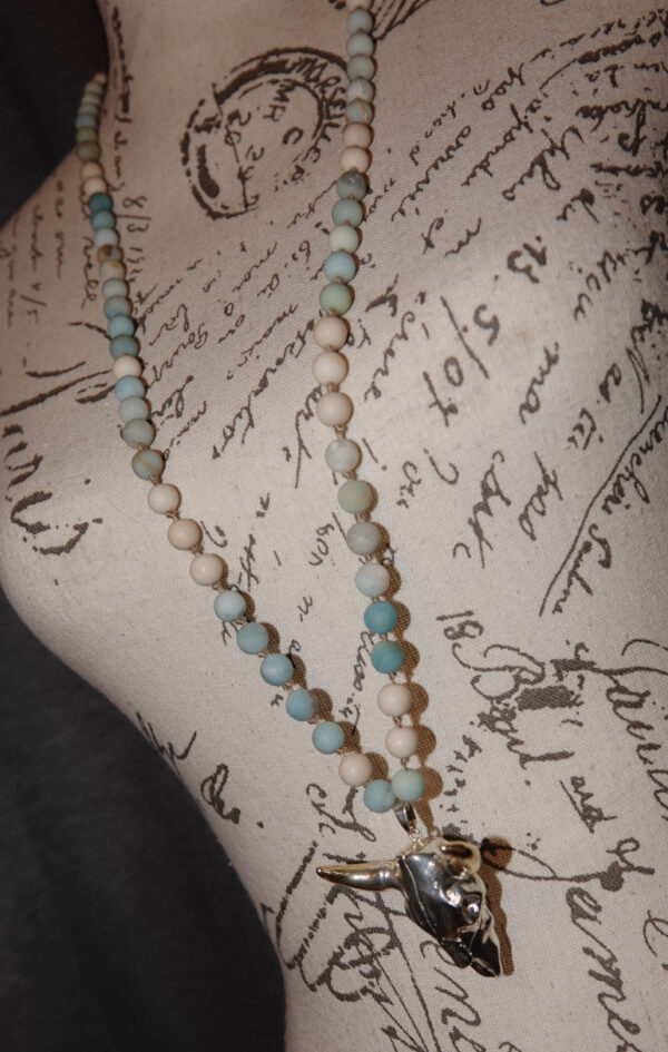 Hand-Knotted long necklace w/Cowskull Pendant N10724F - Image 11