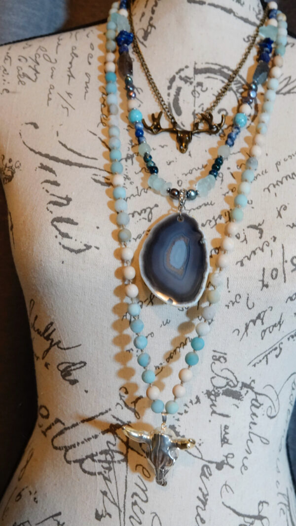 Hand-Knotted long necklace w/Cowskull Pendant N10724F - Image 13